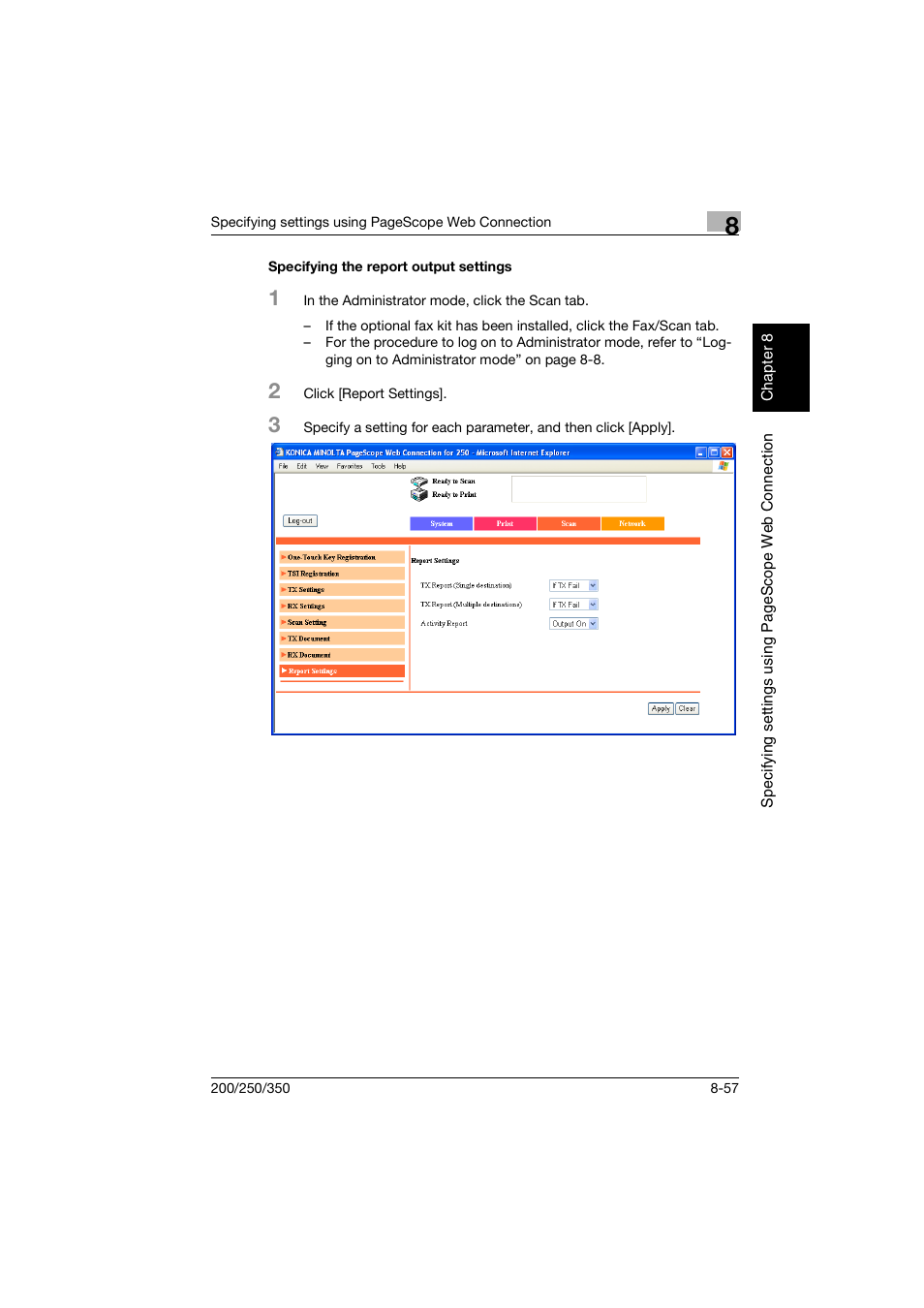 Specifying the report output settings, Specifying the report output settings -57 | Konica Minolta BP-200 User Manual | Page 336 / 468