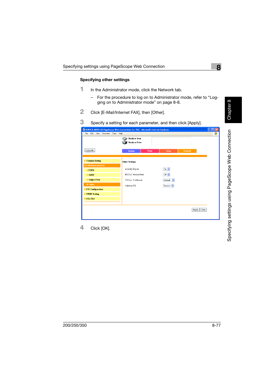 Specifying other settings, Specifying other settings -77 | Konica Minolta BP-200 User Manual | Page 356 / 468