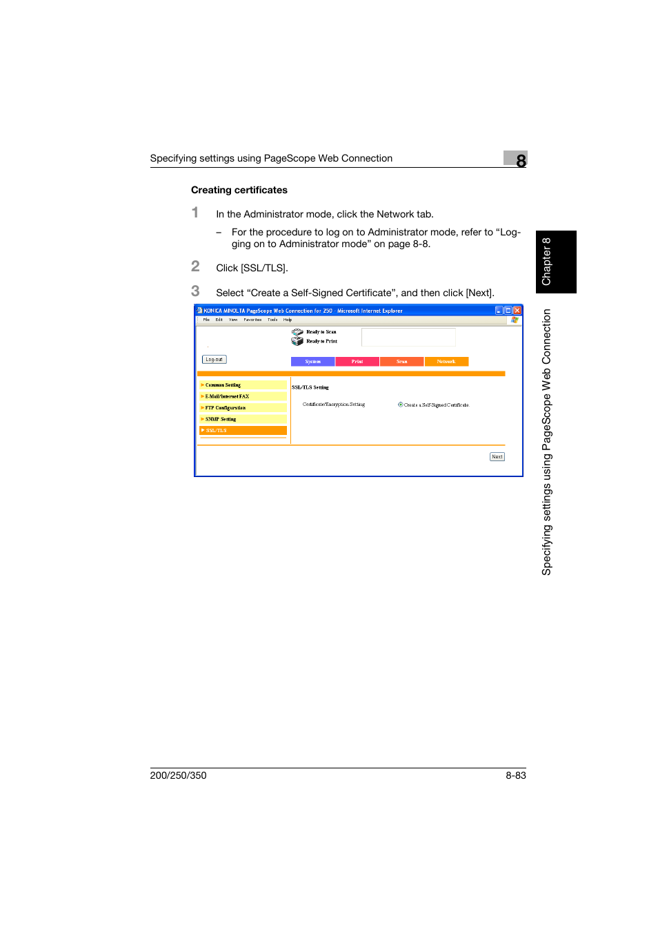 Creating certificates, Creating certificates -83 | Konica Minolta BP-200 User Manual | Page 362 / 468