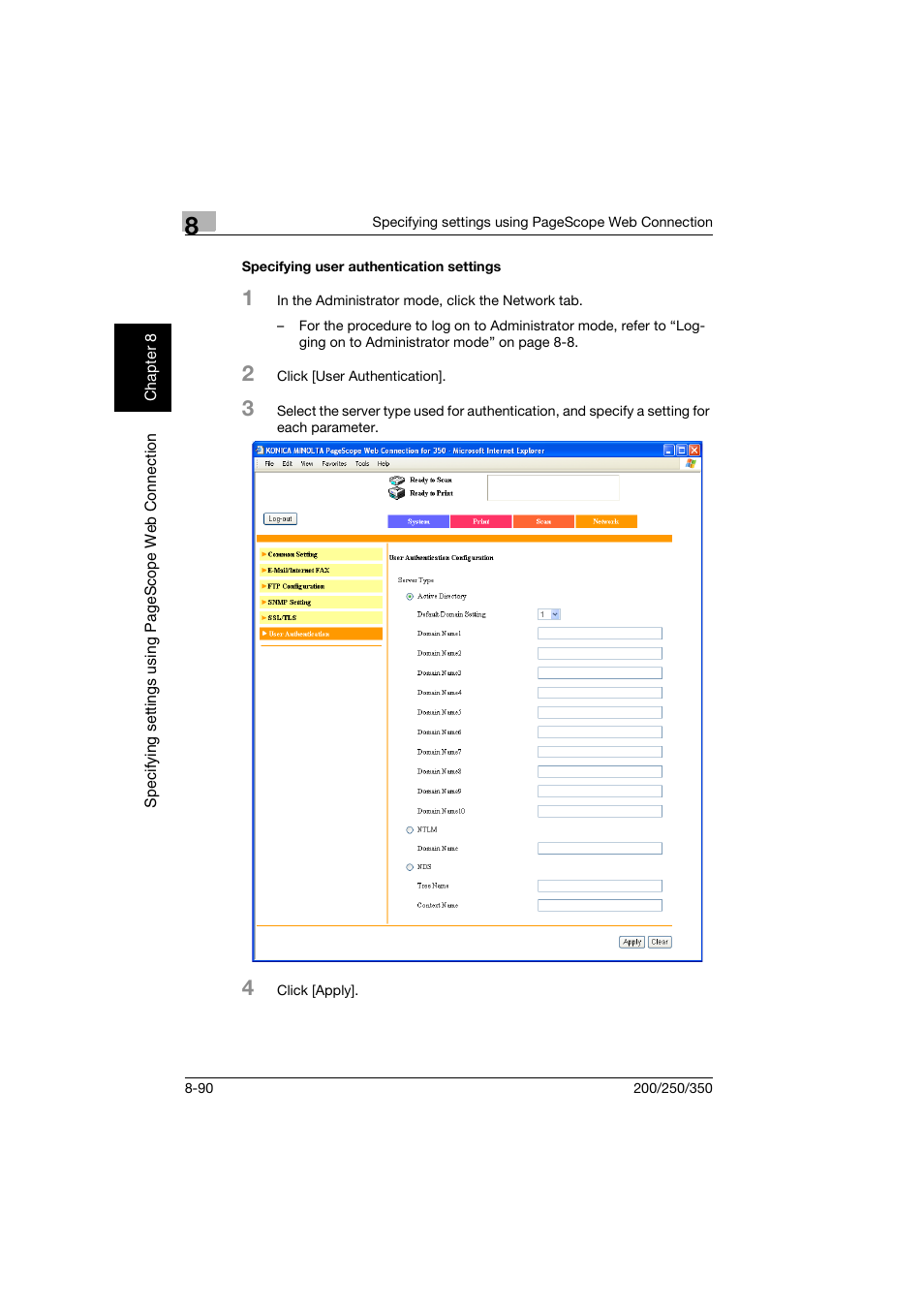 Specifying user authentication settings, Specifying user authentication settings -90 | Konica Minolta BP-200 User Manual | Page 369 / 468