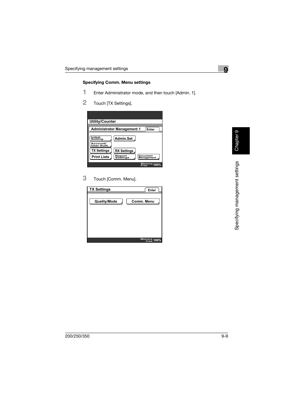 Specifying comm. menu settings, Specifying comm. menu settings -9 | Konica Minolta BP-200 User Manual | Page 378 / 468