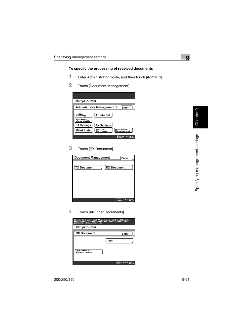 To specify the processing of received documents | Konica Minolta BP-200 User Manual | Page 396 / 468