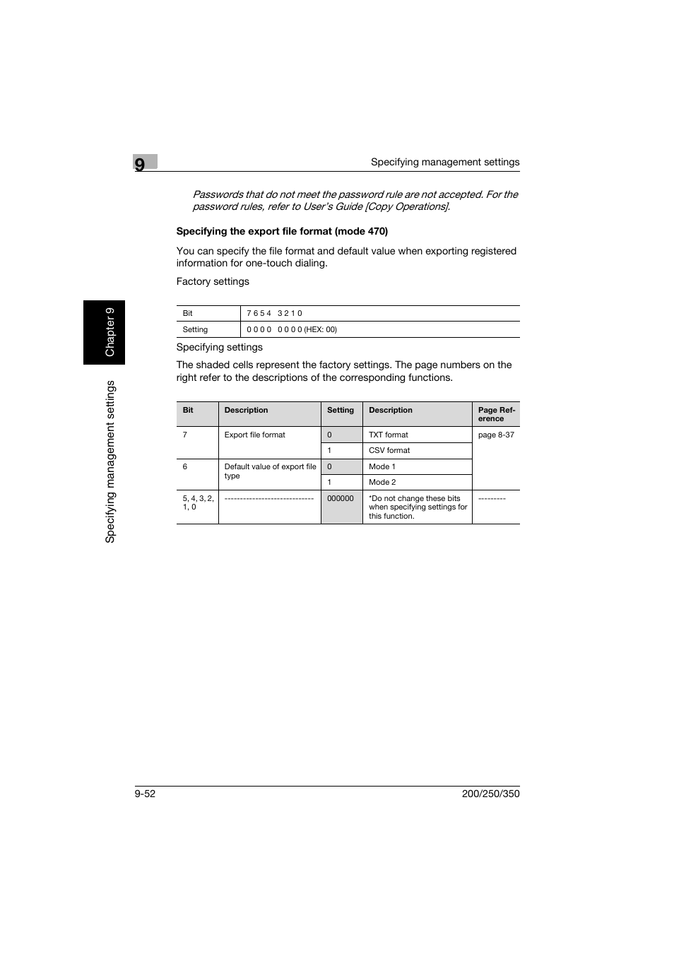 Specifying the export file format (mode 470), Specifying the export file format (mode 470) -52 | Konica Minolta BP-200 User Manual | Page 421 / 468