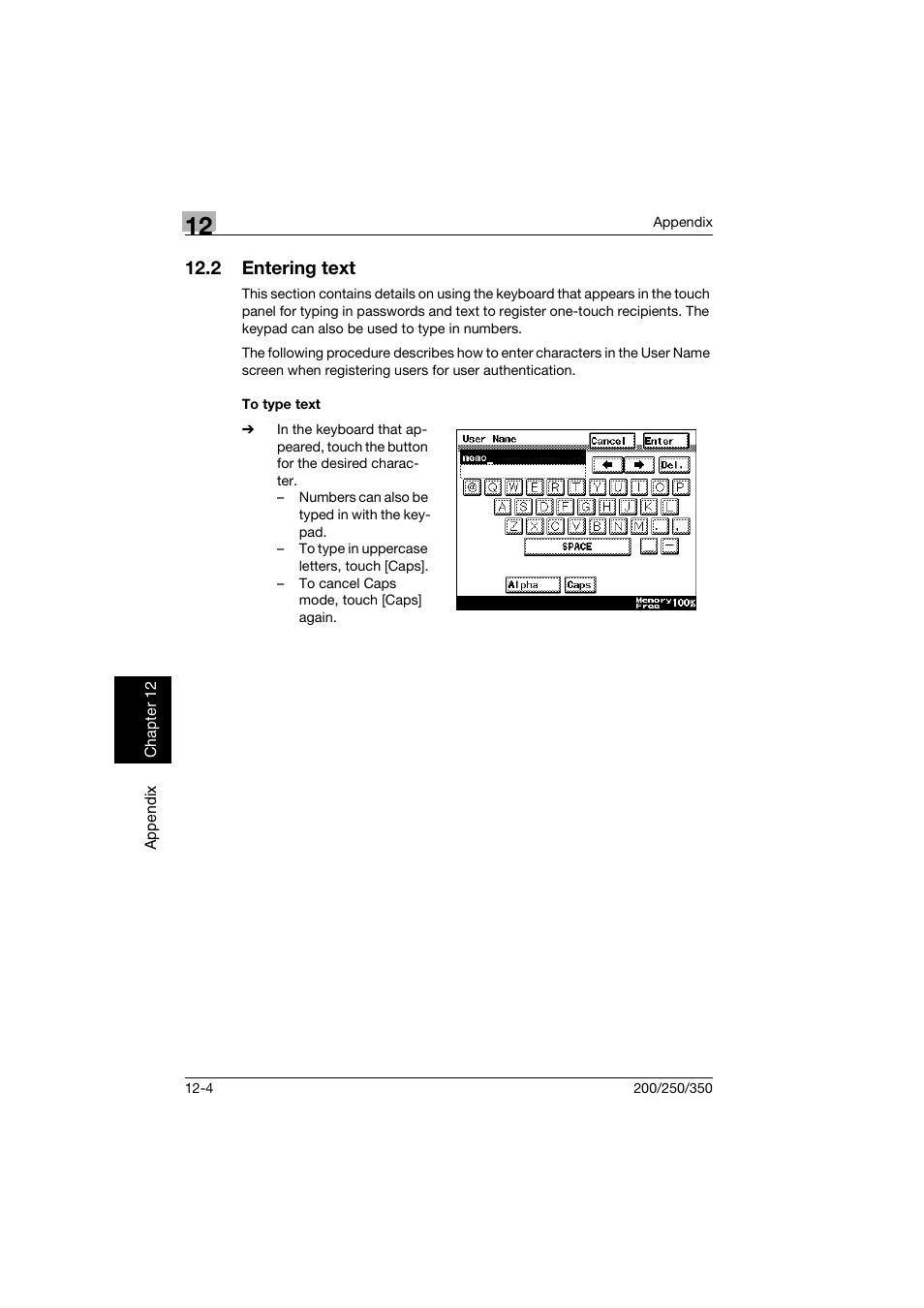 2 entering text, To type text, Entering text -4 | To type text -4 | Konica Minolta BP-200 User Manual | Page 455 / 468