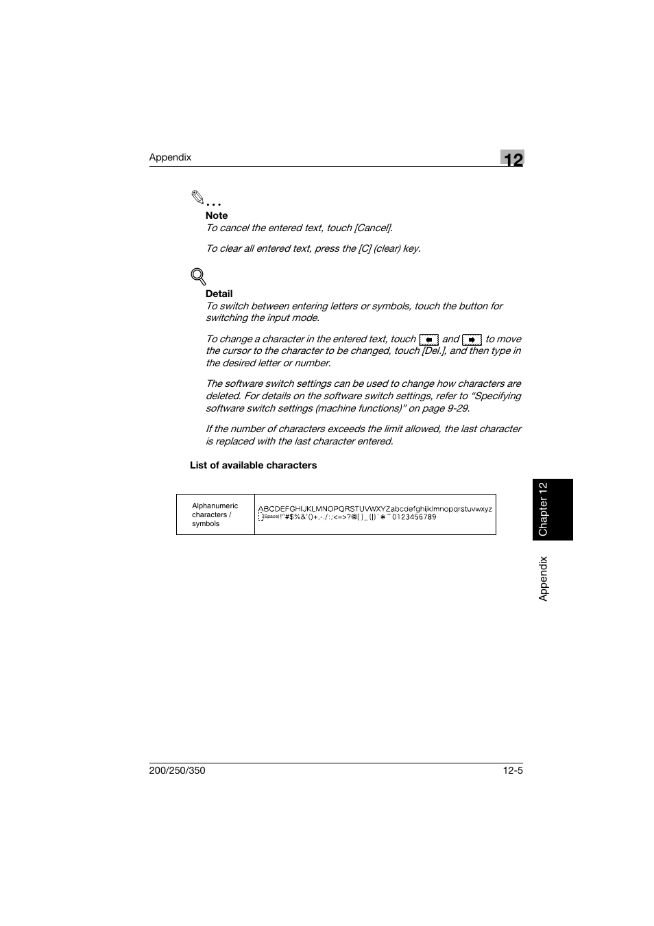 List of available characters, List of available characters -5 | Konica Minolta BP-200 User Manual | Page 456 / 468