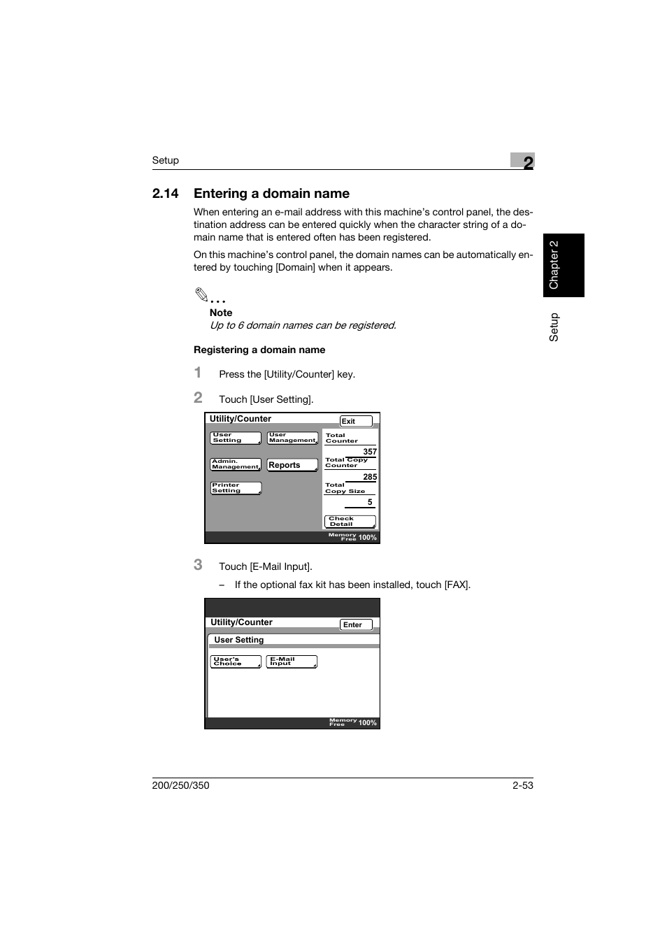 14 entering a domain name, Registering a domain name, Entering a domain name -53 | Registering a domain name -53 | Konica Minolta BP-200 User Manual | Page 86 / 468