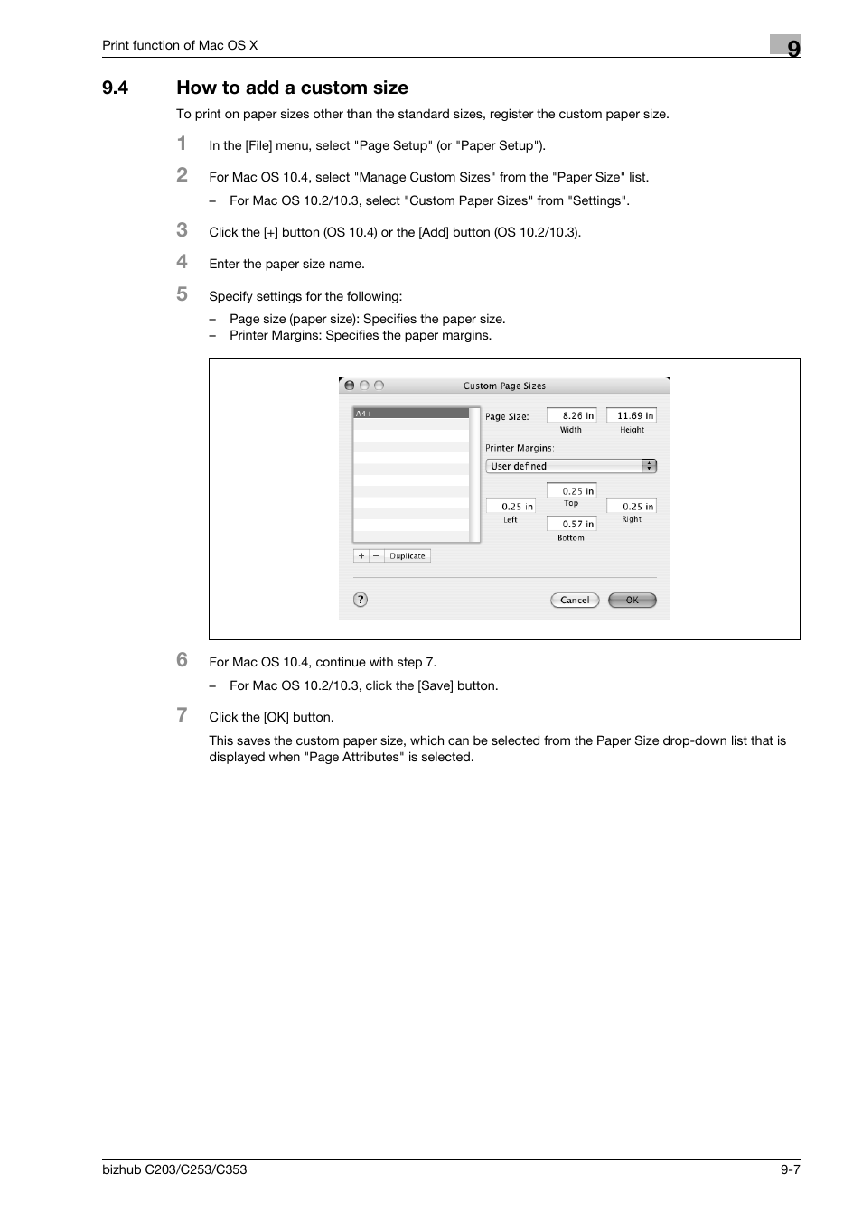 4 how to add a custom size, How to add a custom size -7 | Konica Minolta BIZHUB C203 User Manual | Page 113 / 278