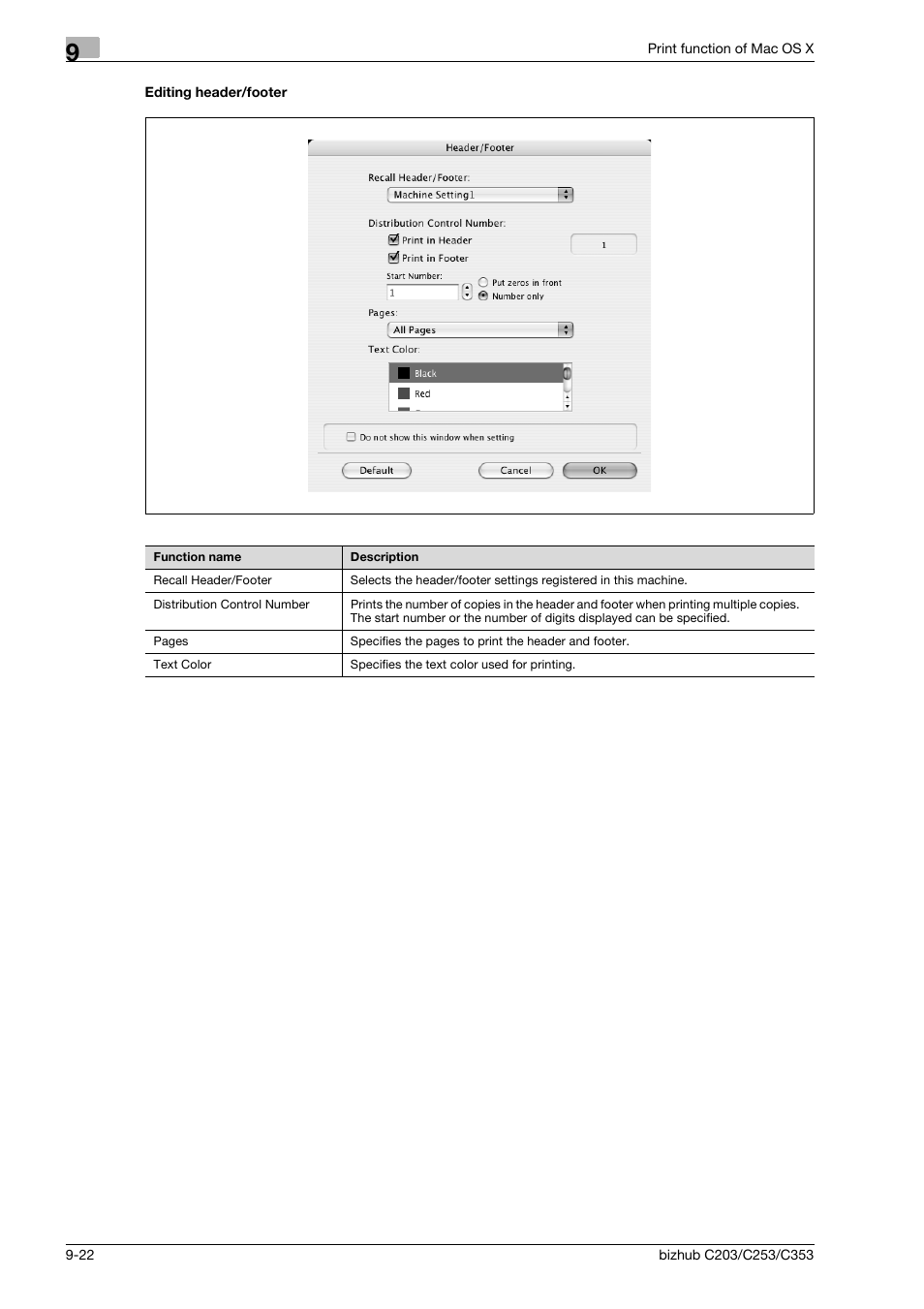 Editing header/footer, Editing header/footer -22 | Konica Minolta BIZHUB C203 User Manual | Page 128 / 278