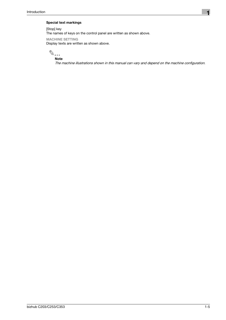 Special text markings, Special text markings -5 | Konica Minolta BIZHUB C203 User Manual | Page 15 / 278