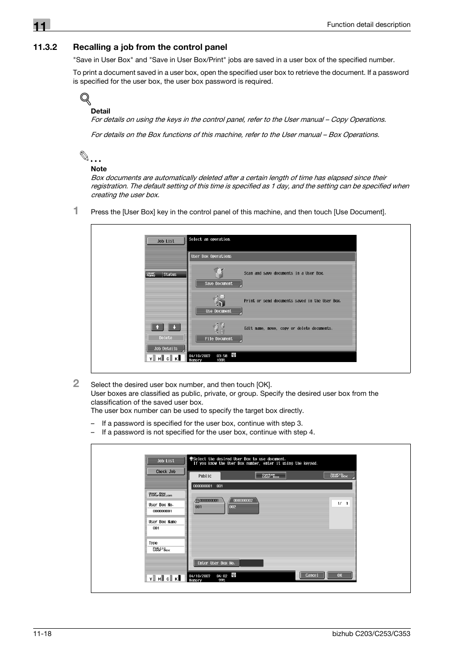 2 recalling a job from the control panel, Recalling a job from the control panel -18 | Konica Minolta BIZHUB C203 User Manual | Page 158 / 278