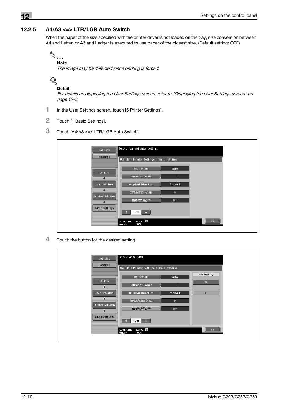 5 a4/a3 <=> ltr/lgr auto switch, A4/a3 <=> ltr/lgr auto switch -10 | Konica Minolta BIZHUB C203 User Manual | Page 192 / 278