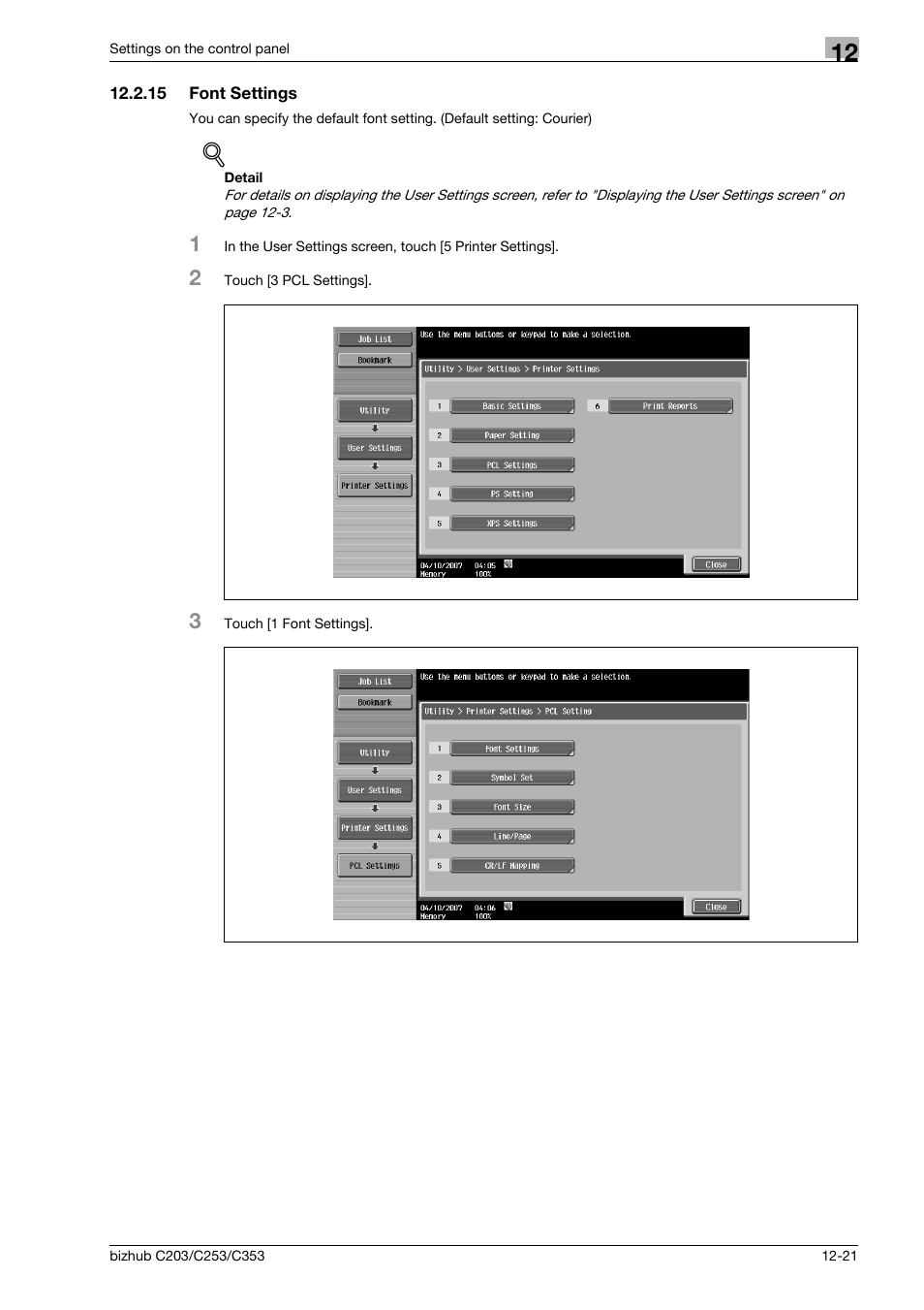 15 font settings, Font settings -21 | Konica Minolta BIZHUB C203 User Manual | Page 203 / 278