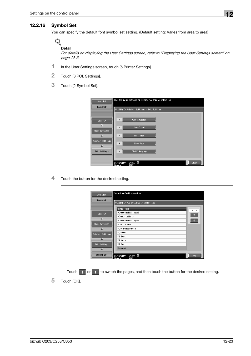 16 symbol set, Symbol set -23 | Konica Minolta BIZHUB C203 User Manual | Page 205 / 278