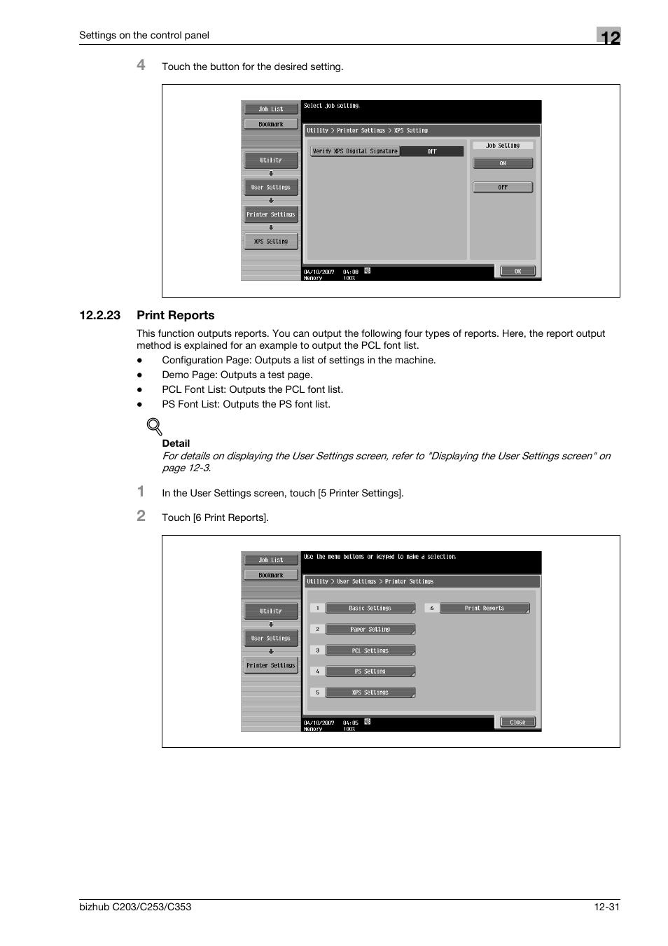 23 print reports, Print reports -31 | Konica Minolta BIZHUB C203 User Manual | Page 213 / 278