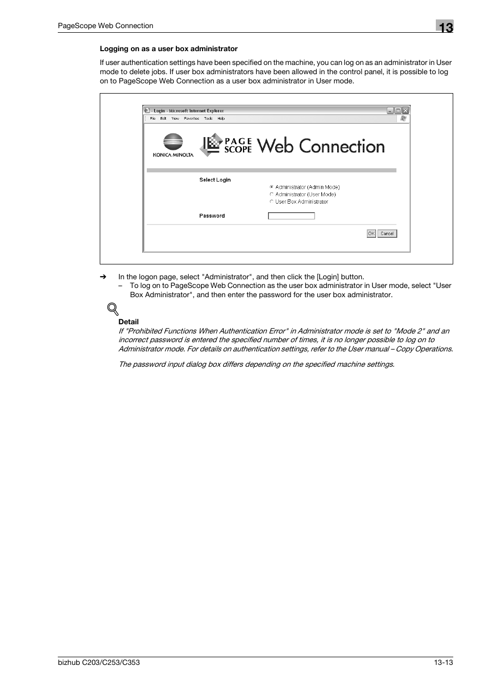 Logging on as a user box administrator, Logging on as a user box administrator -13 | Konica Minolta BIZHUB C203 User Manual | Page 239 / 278