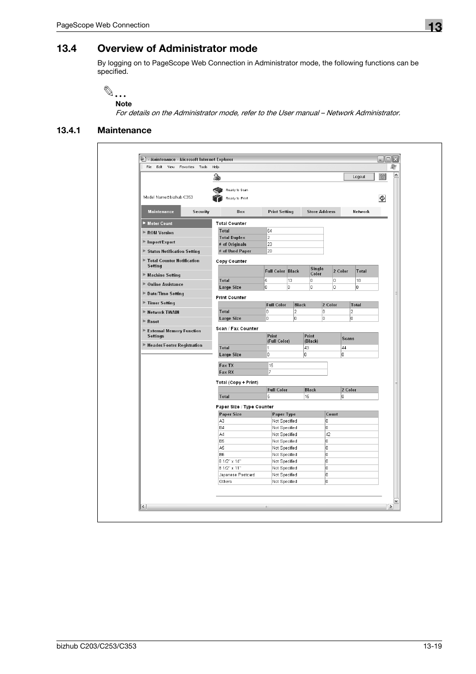 4 overview of administrator mode, 1 maintenance, Overview of administrator mode -19 | Maintenance -19 | Konica Minolta BIZHUB C203 User Manual | Page 245 / 278