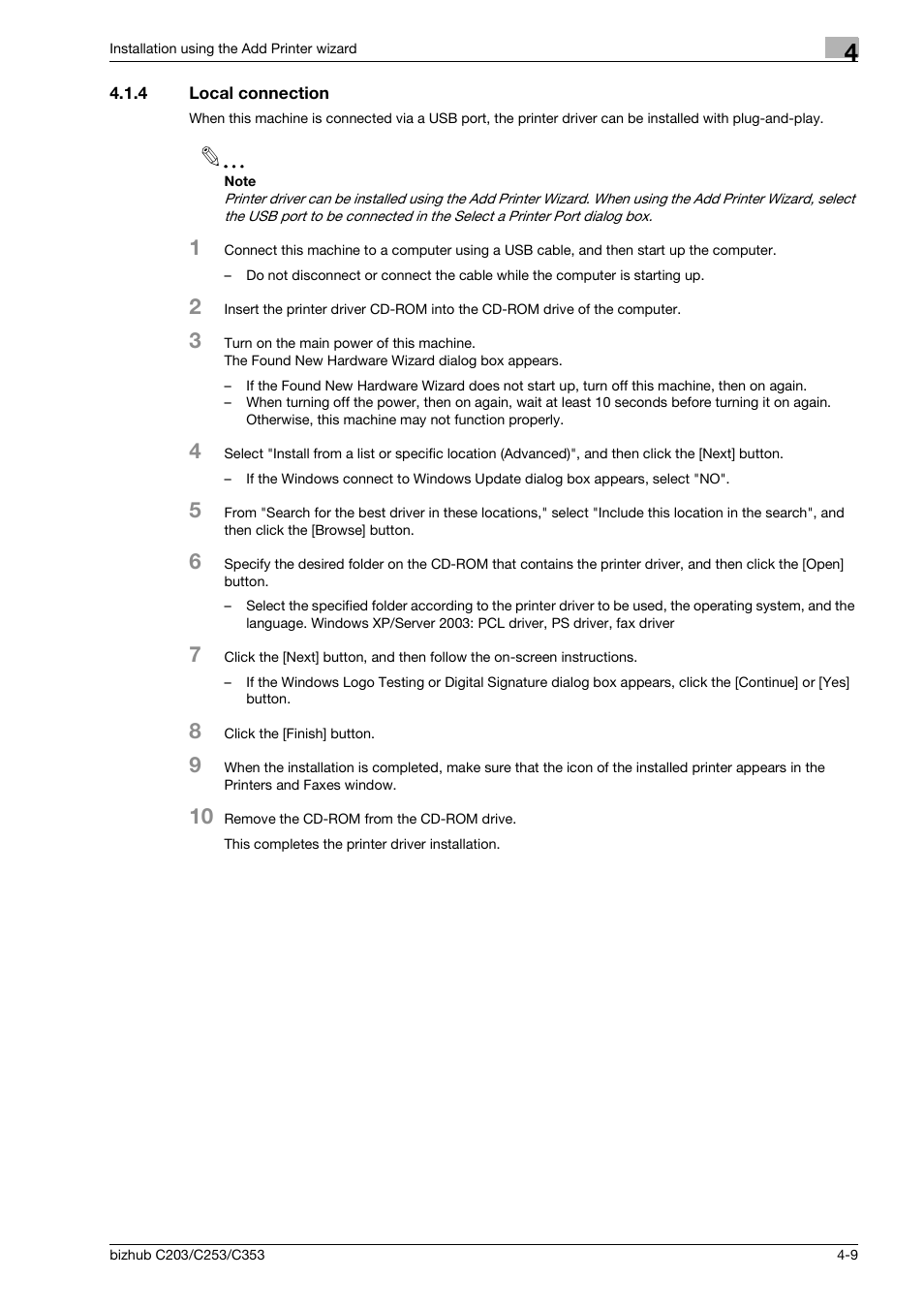 4 local connection, Local connection -9 | Konica Minolta BIZHUB C203 User Manual | Page 41 / 278