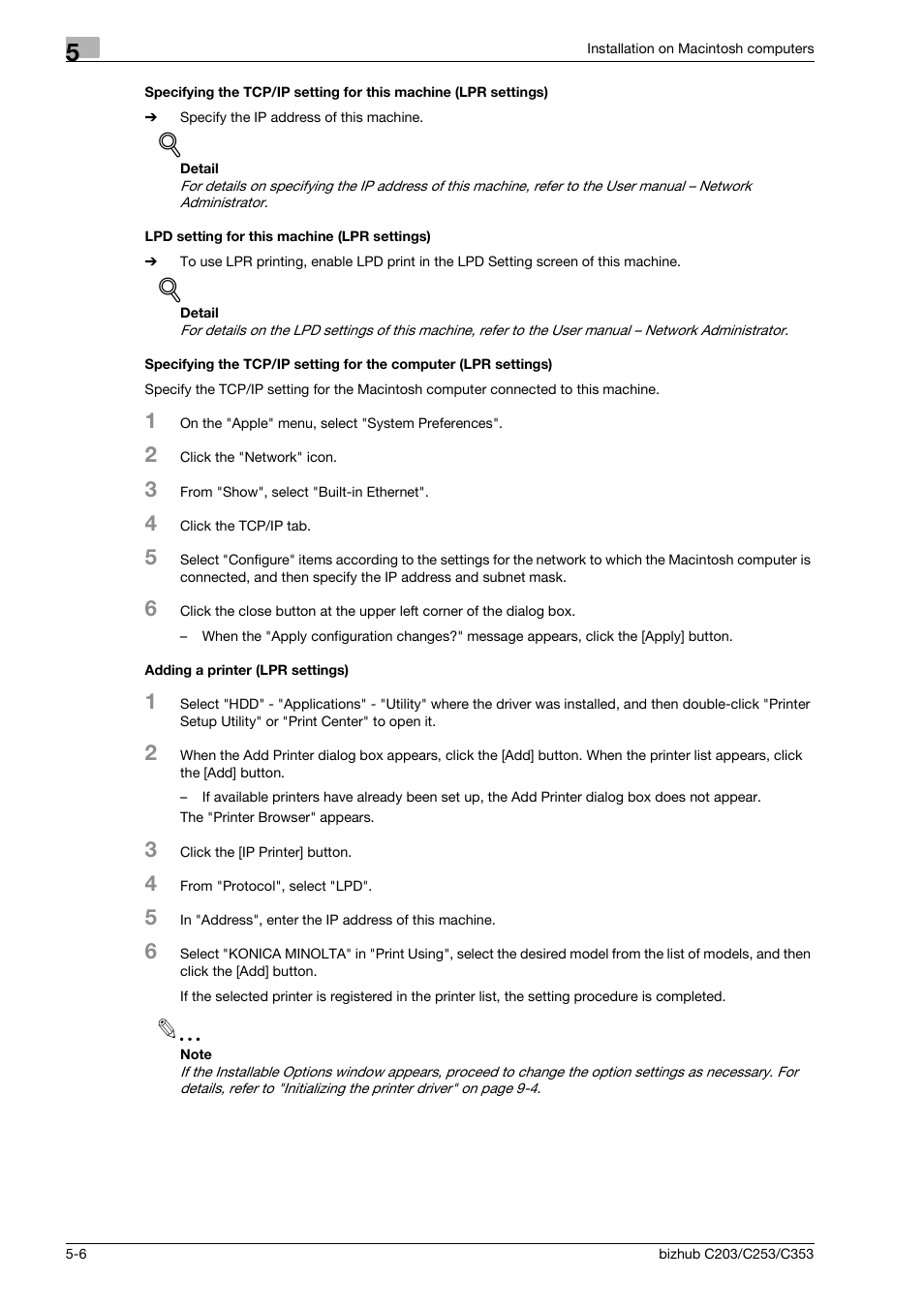 Lpd setting for this machine (lpr settings), Adding a printer (lpr settings) | Konica Minolta BIZHUB C203 User Manual | Page 66 / 278