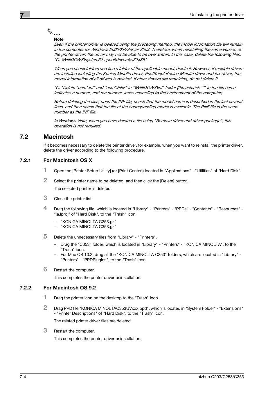 2 macintosh, 1 for macintosh os x, 2 for macintosh os 9.2 | Macintosh -4, For macintosh os x -4, For macintosh os 9.2 -4 | Konica Minolta BIZHUB C203 User Manual | Page 82 / 278