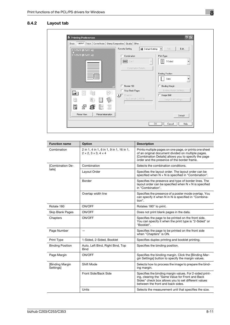 2 layout tab, Layout tab -11 | Konica Minolta BIZHUB C203 User Manual | Page 93 / 278