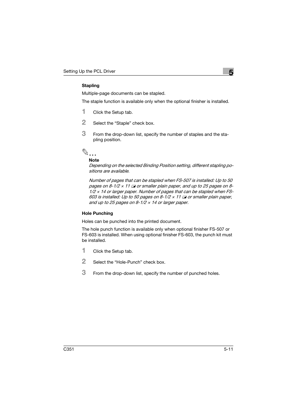 Stapling, Hole punching | Konica Minolta BIZHUP C351 User Manual | Page 112 / 318