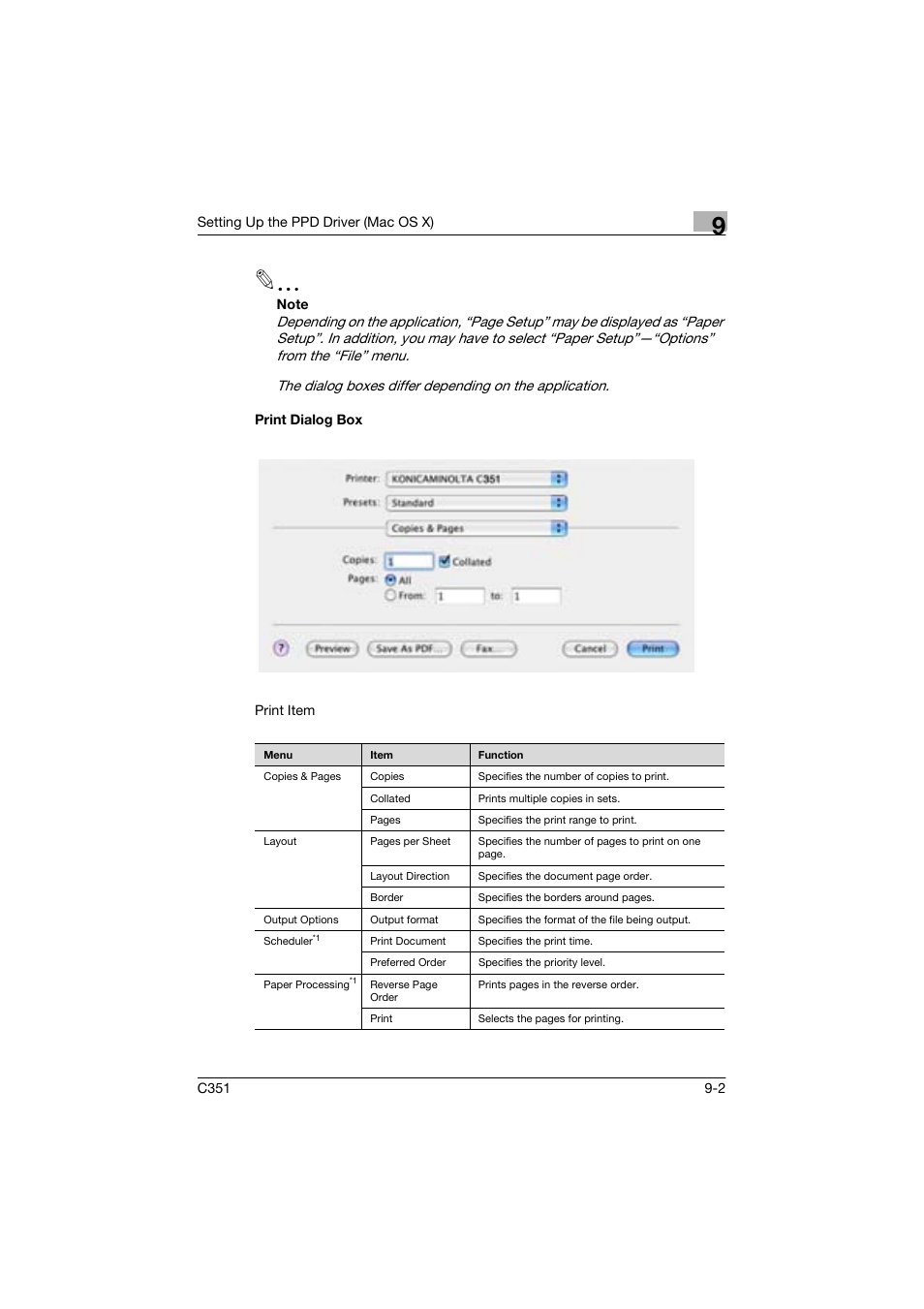 Print dialog box | Konica Minolta BIZHUP C351 User Manual | Page 197 / 318