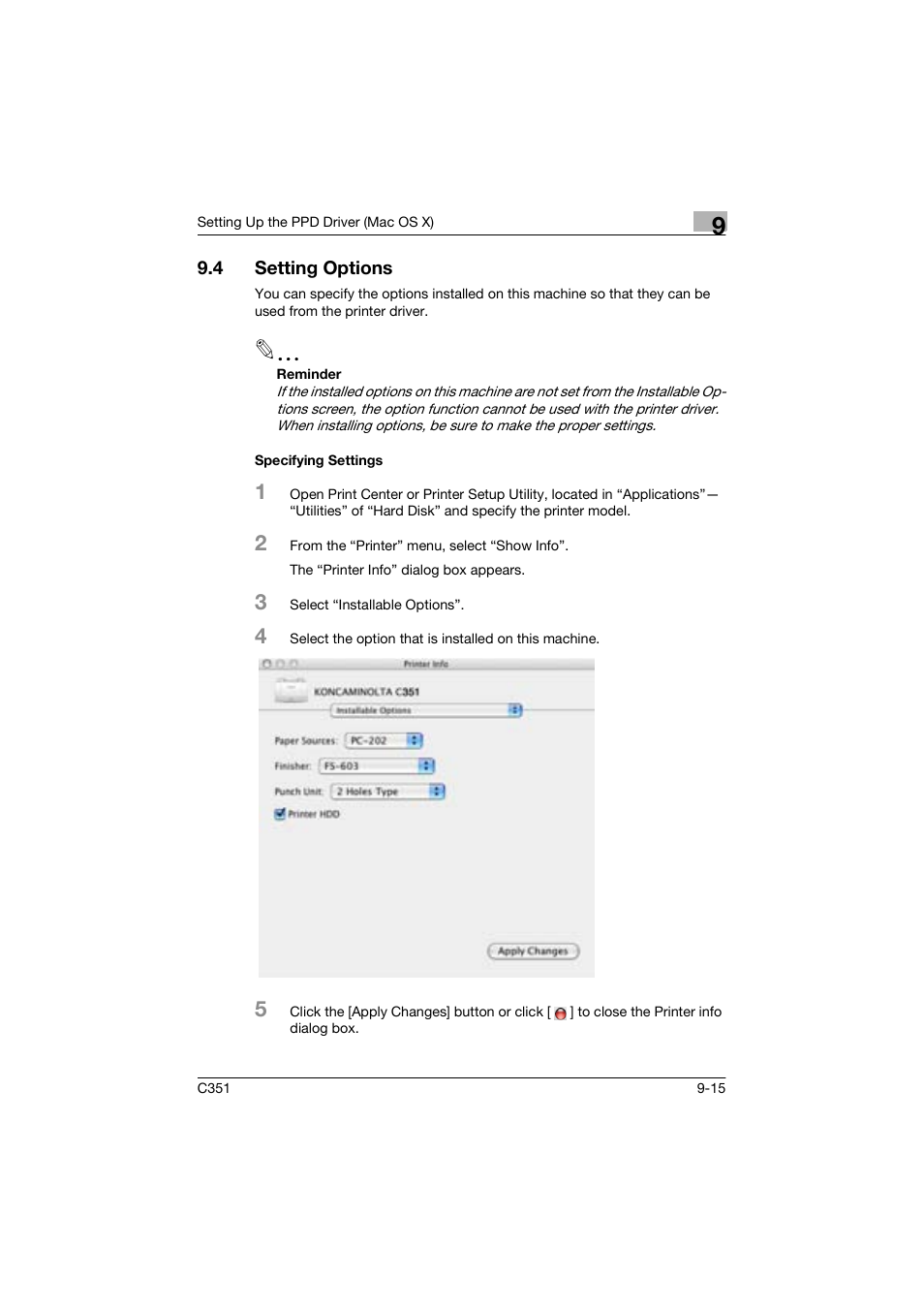4 setting options, Specifying settings | Konica Minolta BIZHUP C351 User Manual | Page 210 / 318