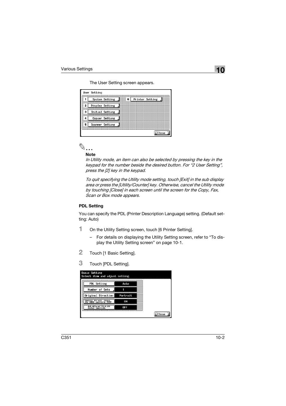 Pdl setting | Konica Minolta BIZHUP C351 User Manual | Page 215 / 318