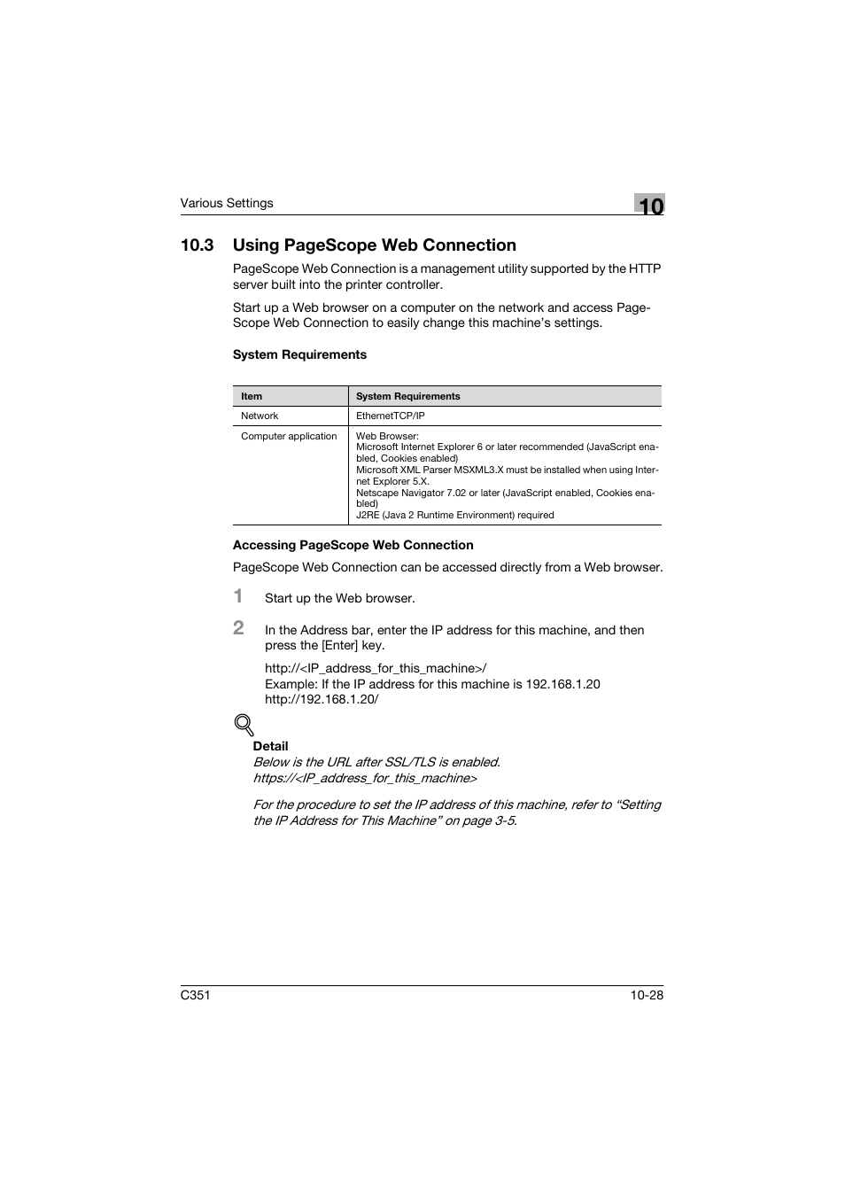 System requirements, 3 using pagescope web connection | Konica Minolta BIZHUP C351 User Manual | Page 241 / 318