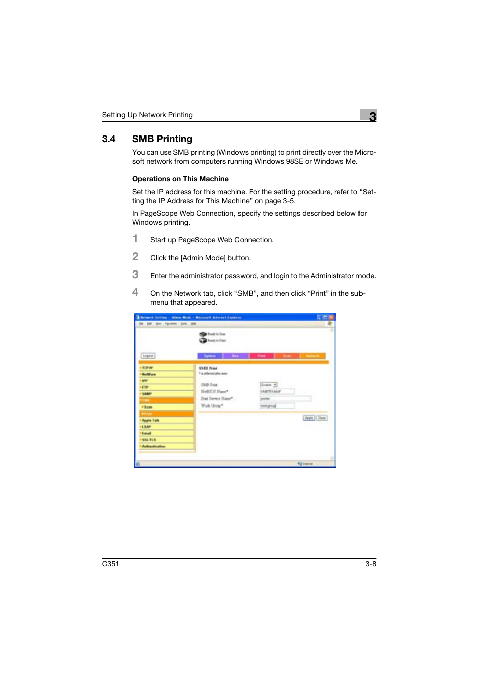 4 smb printing, Operations on this machine | Konica Minolta BIZHUP C351 User Manual | Page 61 / 318