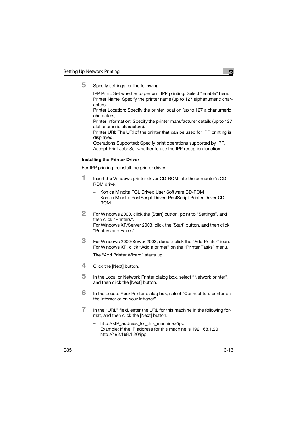 Installing the printer driver | Konica Minolta BIZHUP C351 User Manual | Page 66 / 318