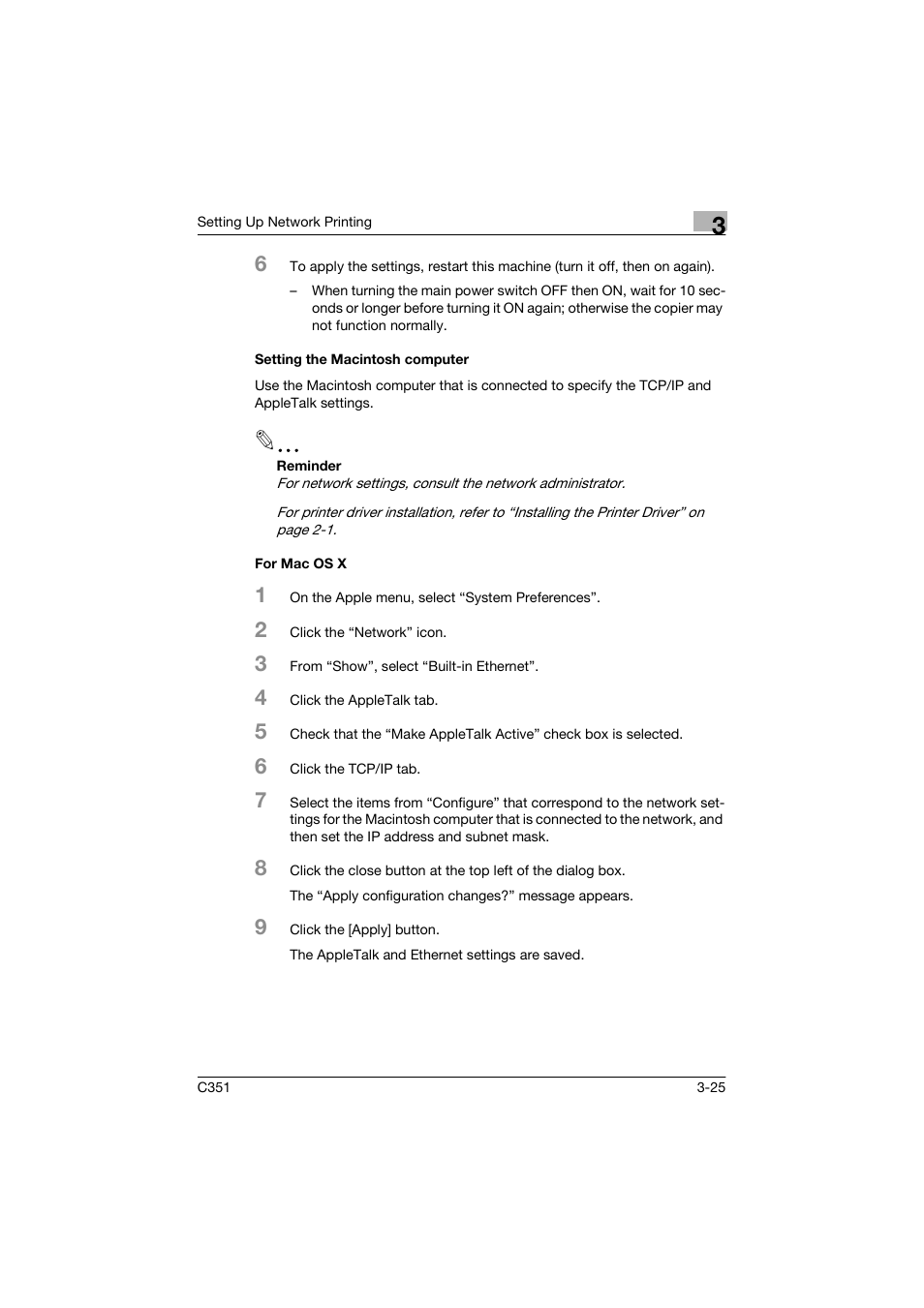 Setting the macintosh computer, For mac os x | Konica Minolta BIZHUP C351 User Manual | Page 78 / 318