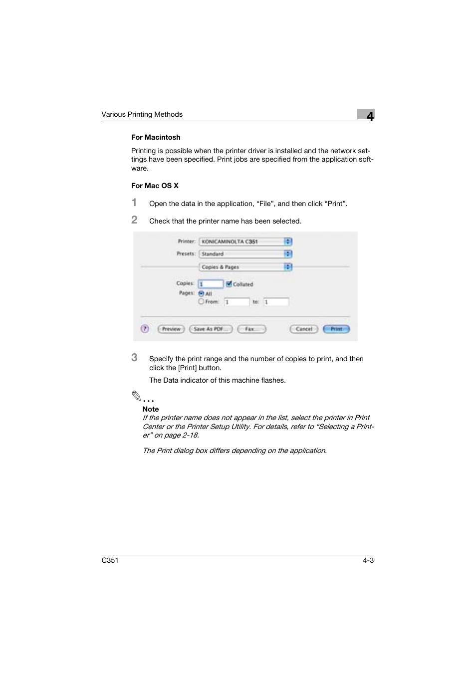 For macintosh, For mac os x | Konica Minolta BIZHUP C351 User Manual | Page 82 / 318