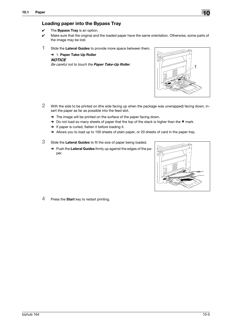 Loading paper into the bypass tray, Loading paper into the bypass tray -5 | Konica Minolta BIZHUB 164 User Manual | Page 103 / 138