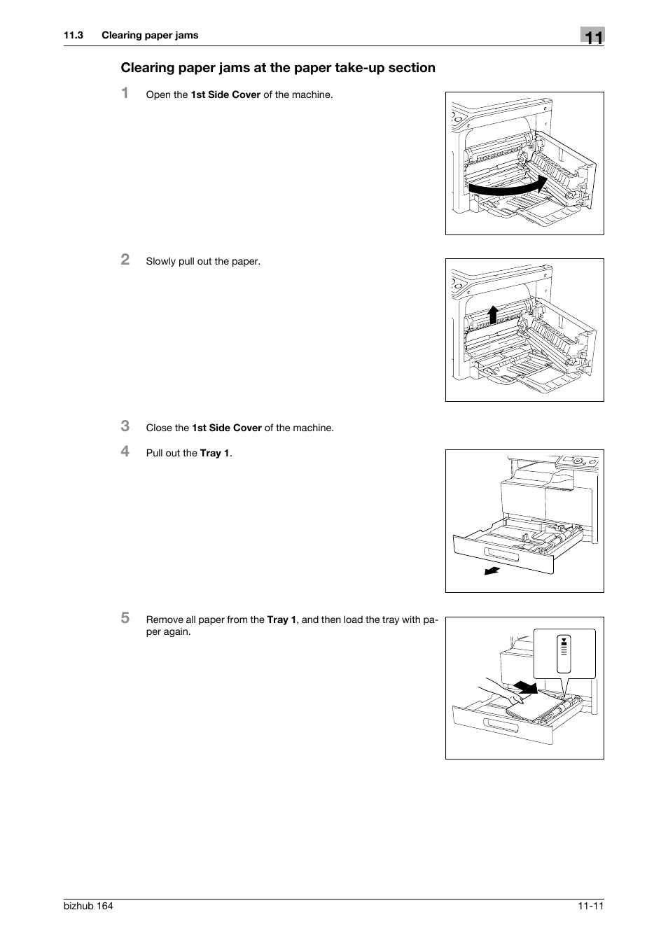 Clearing paper jams at the paper take-up section | Konica Minolta BIZHUB 164 User Manual | Page 119 / 138