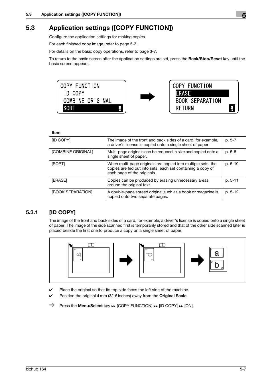 3 application settings ([copy function]), 1 [id copy, Application settings ([copy function]) -7 | Id copy] -7 | Konica Minolta BIZHUB 164 User Manual | Page 53 / 138