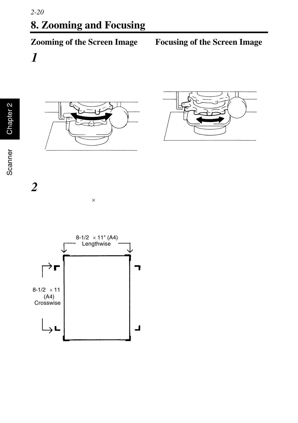 Zooming and focusing, Zooming of the screen image, Focusing of the screen image | Zooming and focusing -20 | Konica Minolta MS6000 MKII User Manual | Page 49 / 102