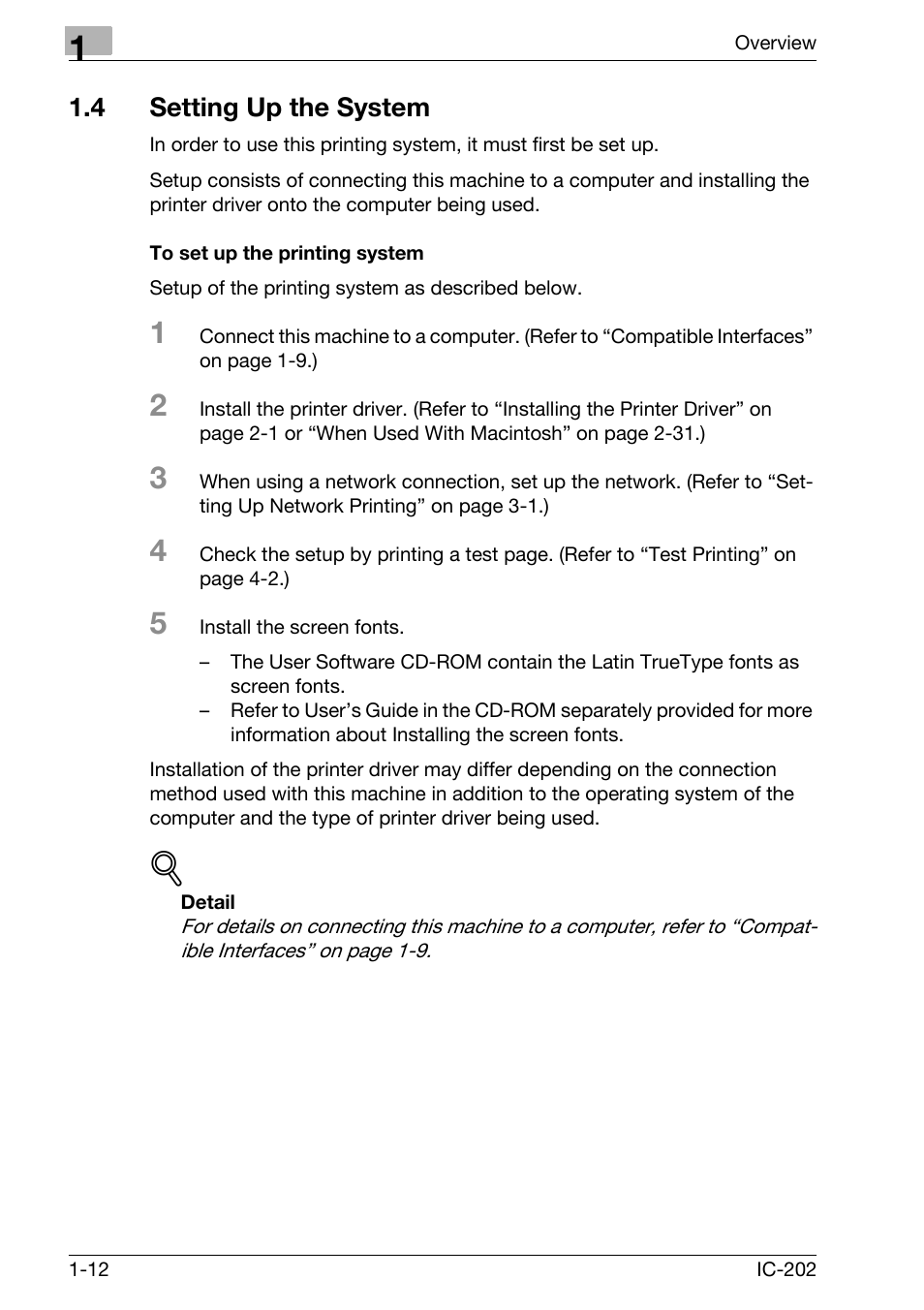 4 setting up the system, Setting up the system -12, To set up the printing system -12 | Konica Minolta IC-202 User Manual | Page 27 / 134