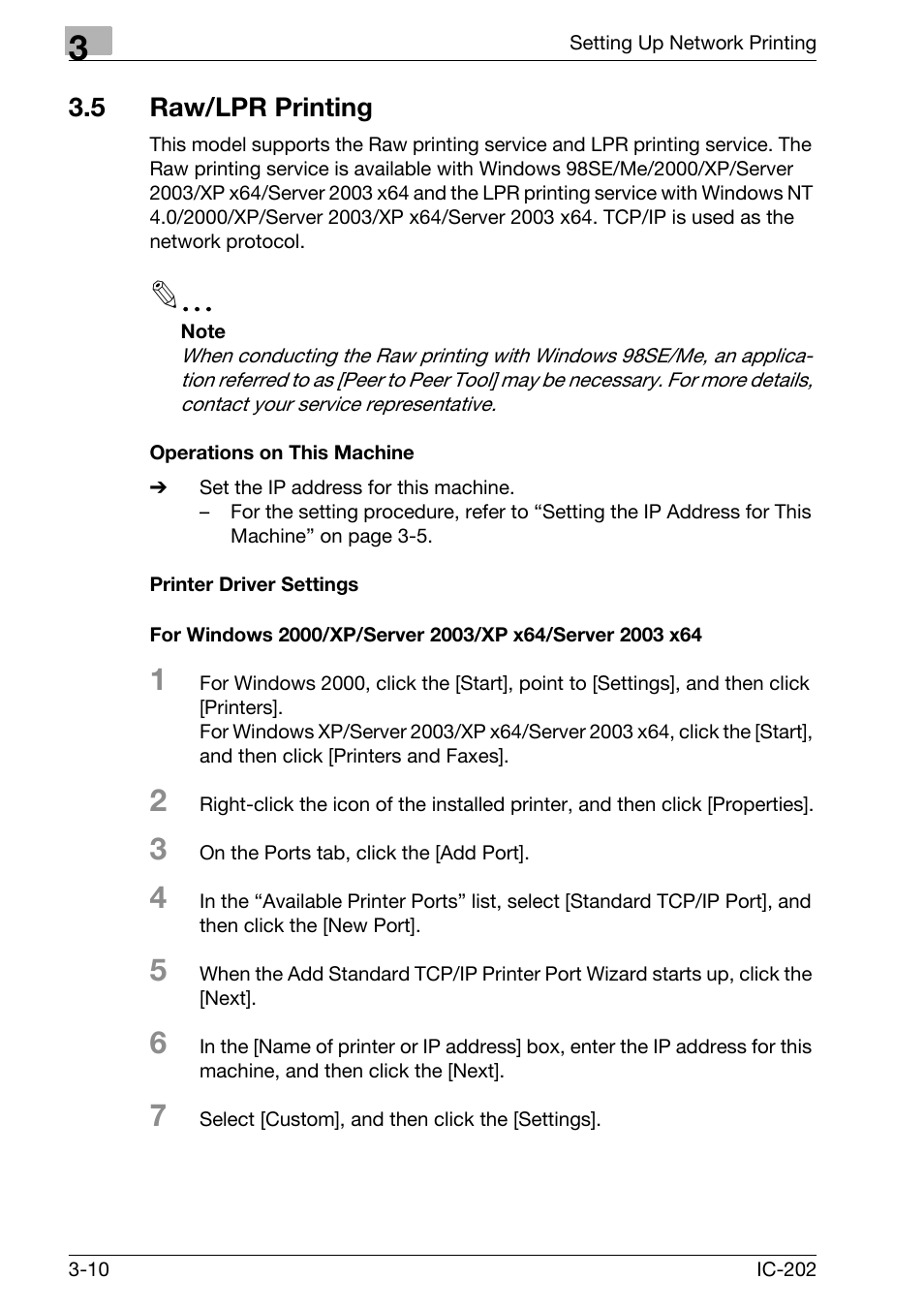 5 raw/lpr printing, Raw/lpr printing -10 | Konica Minolta IC-202 User Manual | Page 79 / 134