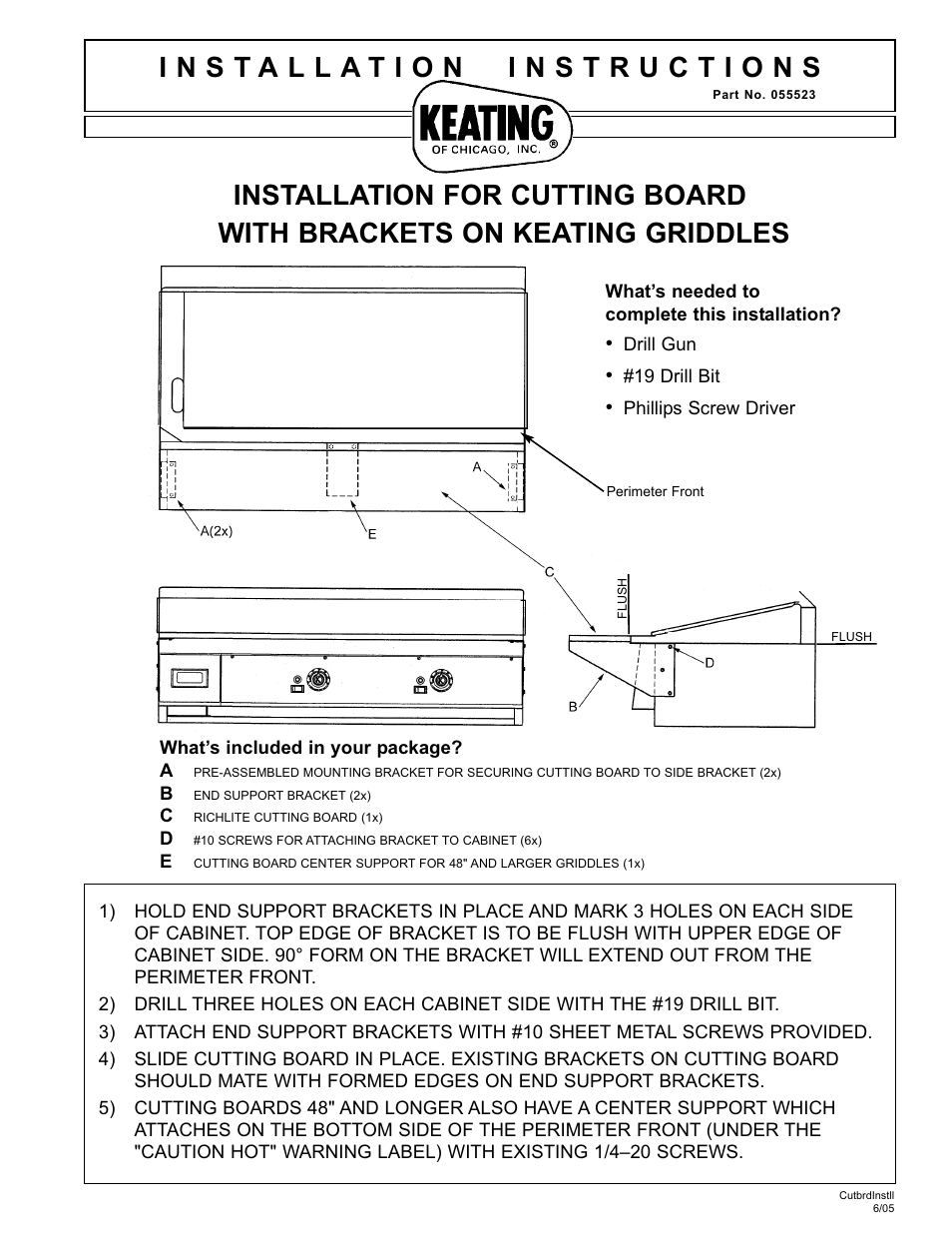 Keating Of Chicago Cutting Board with Brackets 055523 User Manual | 1 page