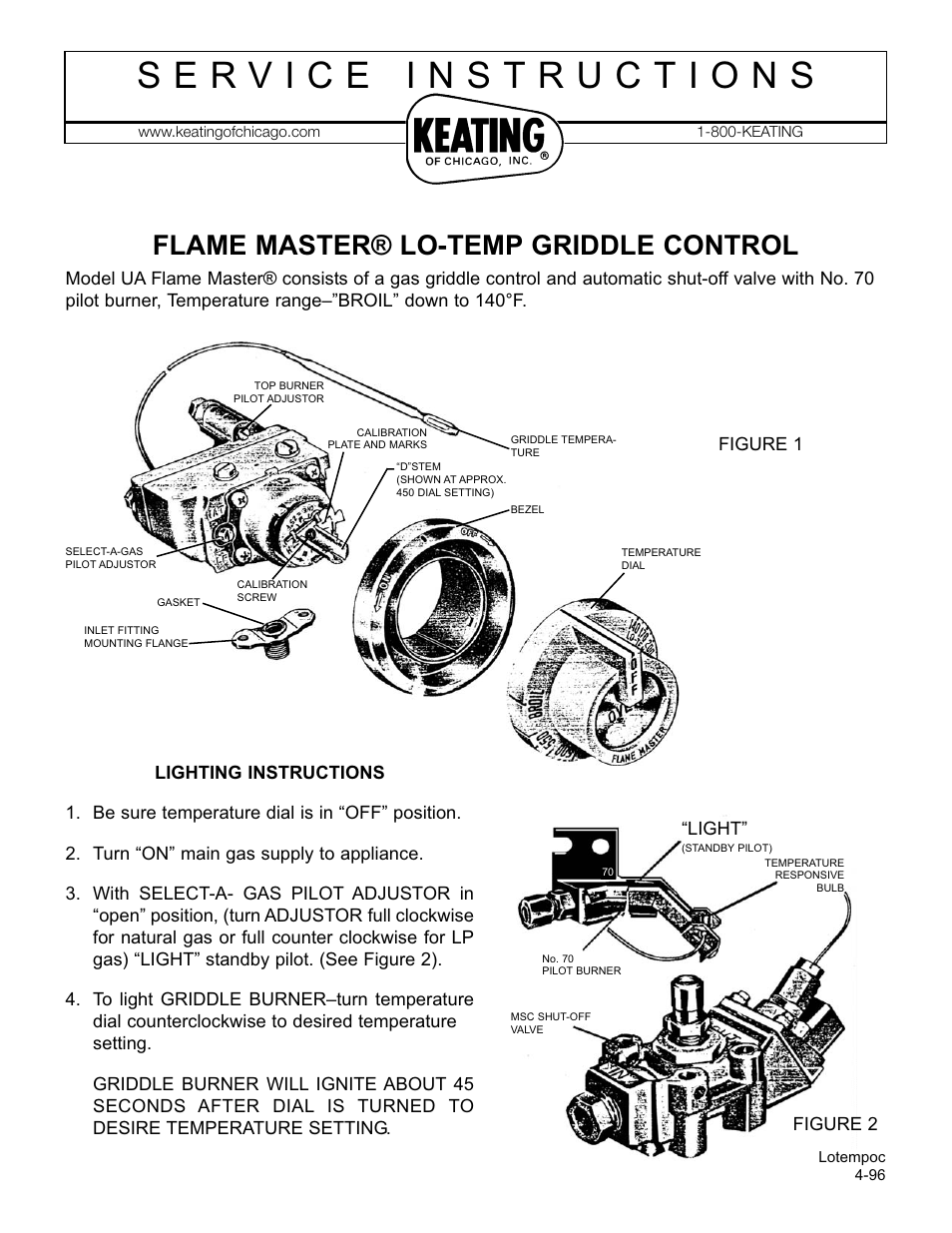 Keating Of Chicago UA Flame Master Lo-Temp Griddle User Manual | 2 pages