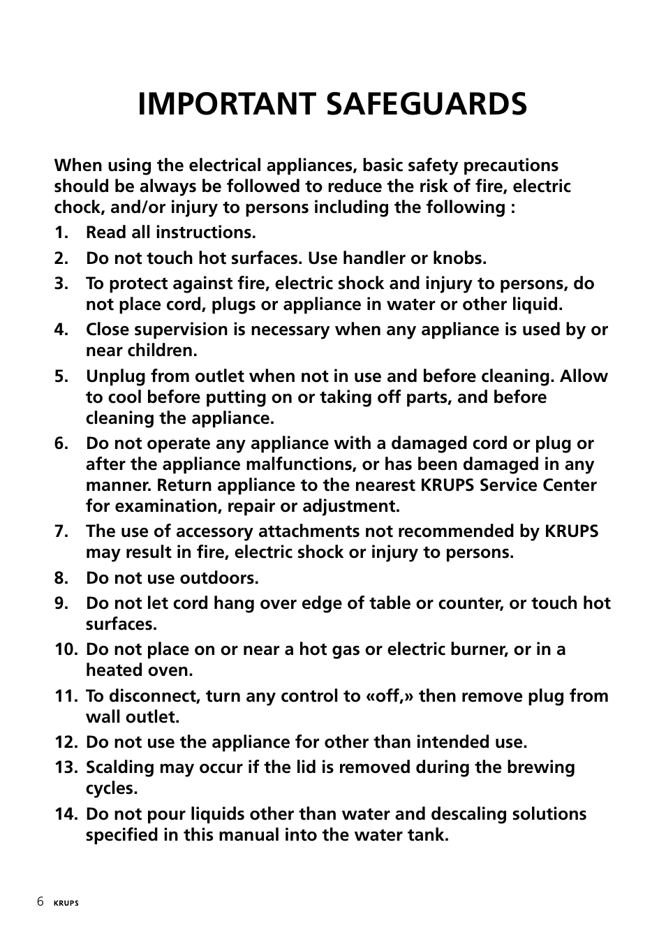 Important safeguards | Krups 197 User Manual | Page 6 / 29