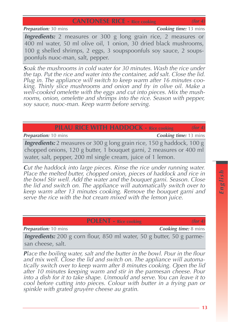 Pilau rice with haddock, Cantonese rice, Polent | Krups Automatic Rice Cooker 3.21 3.21 User Manual | Page 11 / 60