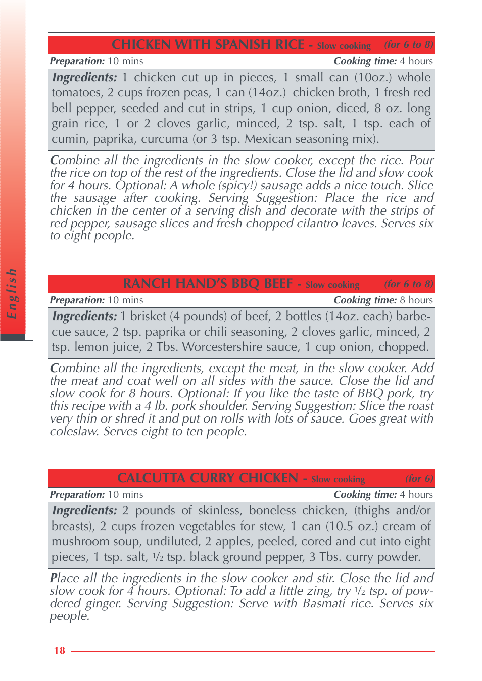 Chicken with spanish rice, Ranch hand’s bbq beef, Calcutta curry chicken | Krups Automatic Rice Cooker 3.21 3.21 User Manual | Page 16 / 60