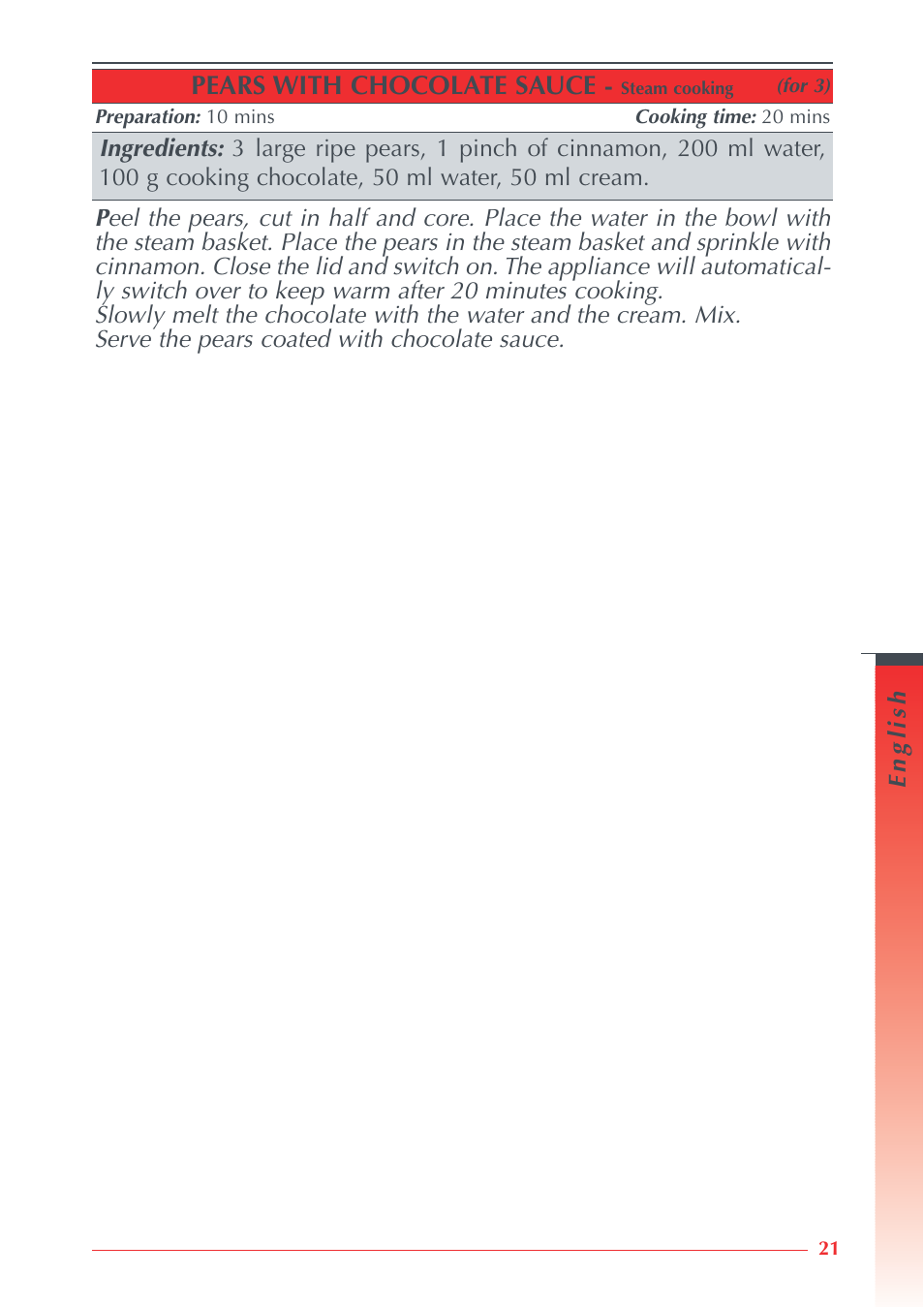 Pears with chocolate sauce | Krups Automatic Rice Cooker 3.21 3.21 User Manual | Page 19 / 60