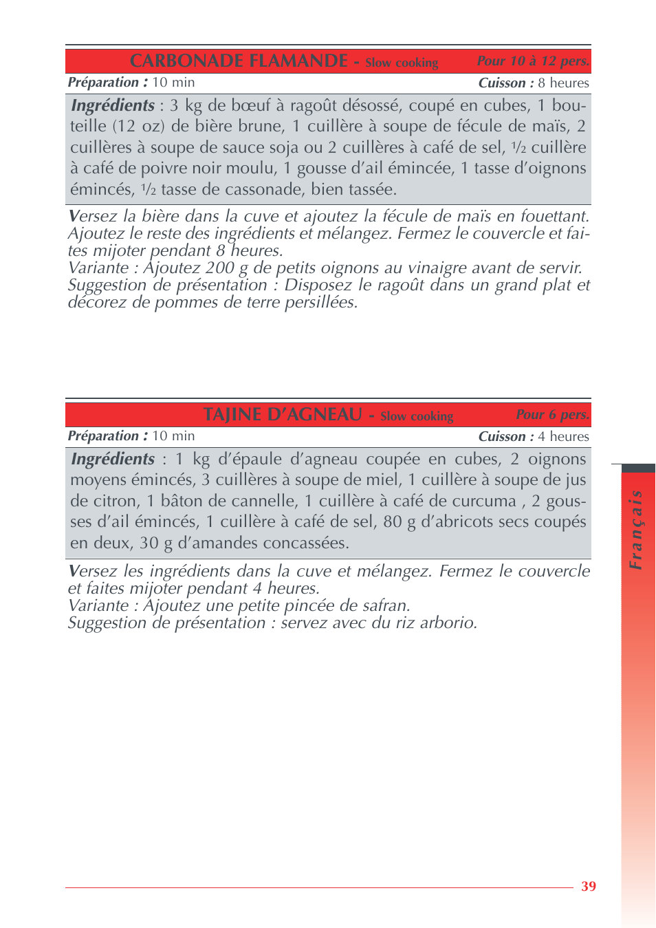 Carbonade flamande, Tajine d’agneau | Krups Automatic Rice Cooker 3.21 3.21 User Manual | Page 37 / 60