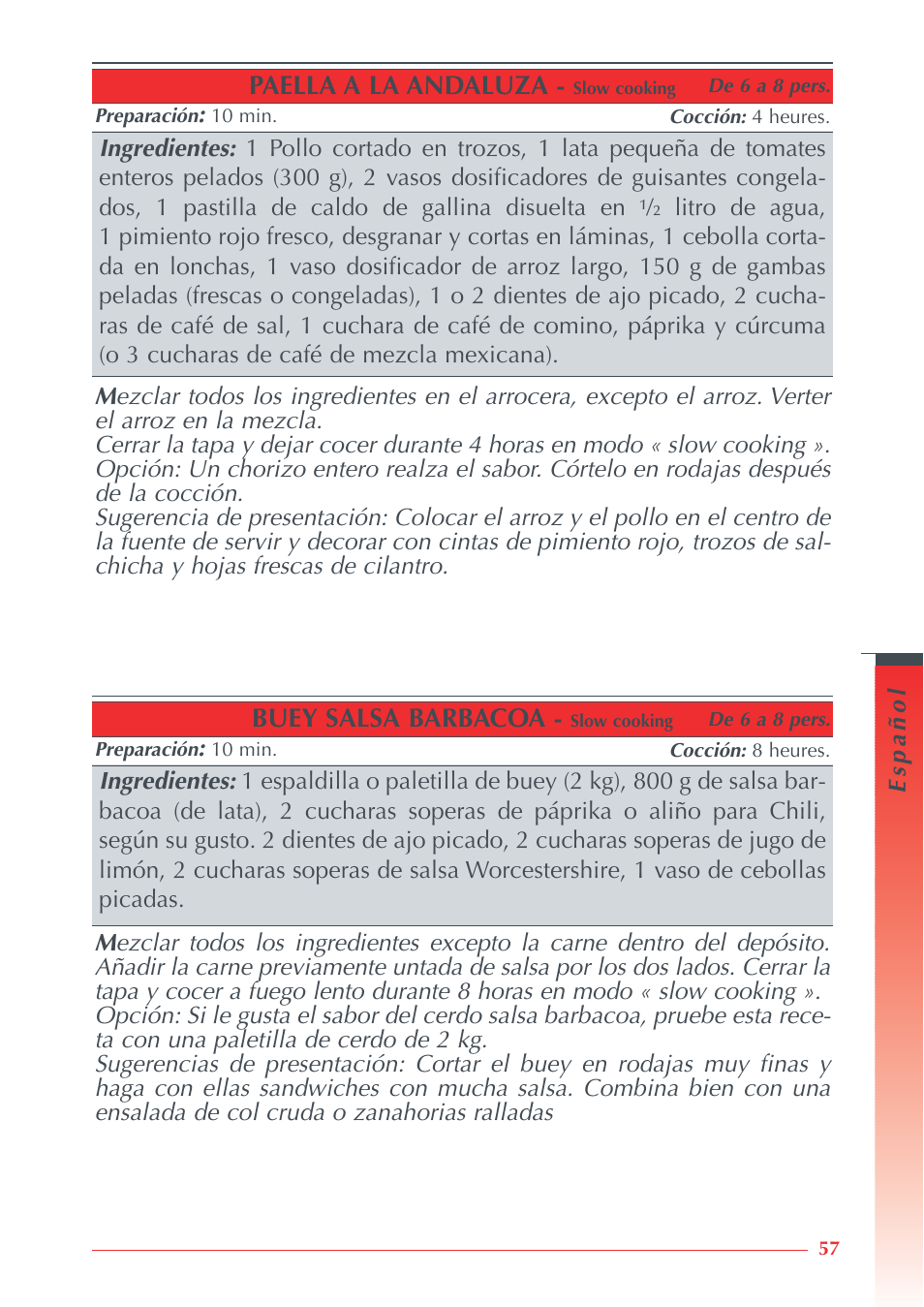 Paella a la andaluza, Buey salsa barbacoa | Krups Automatic Rice Cooker 3.21 3.21 User Manual | Page 55 / 60