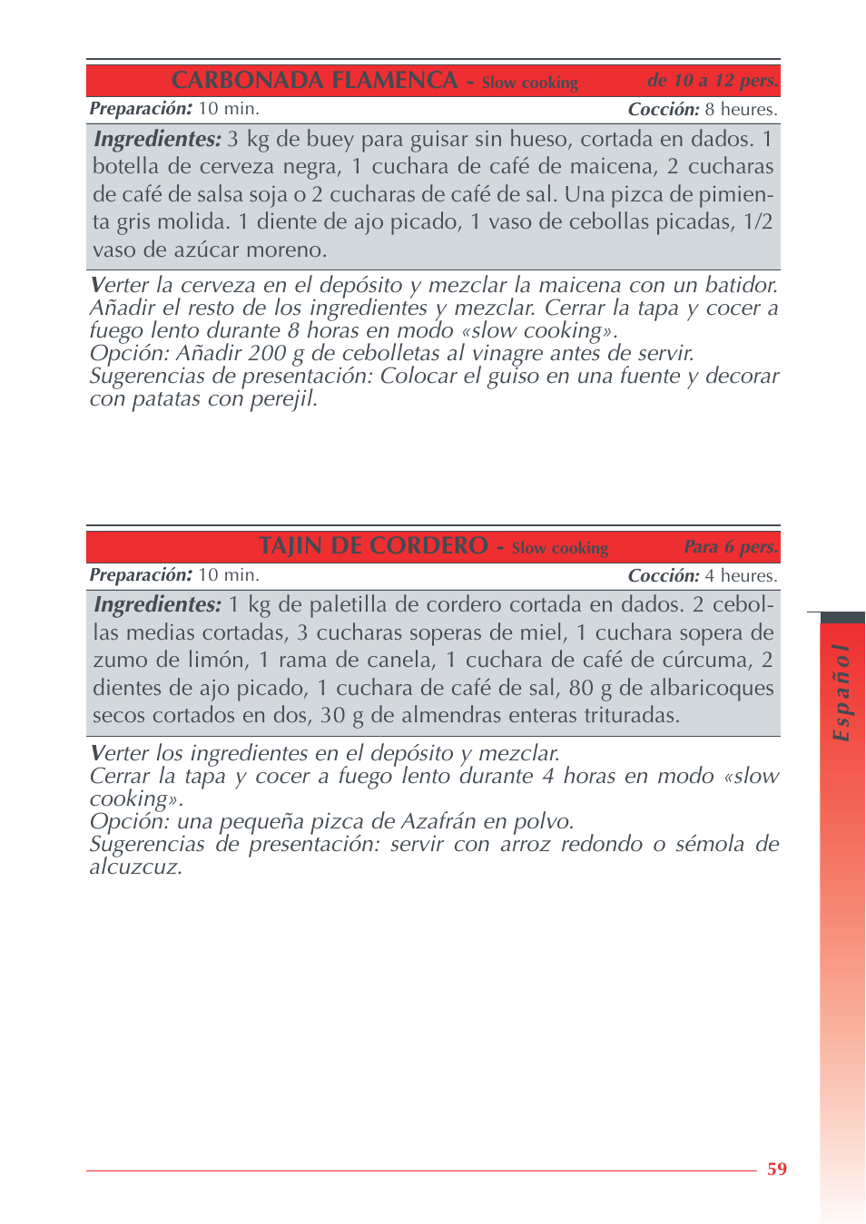 Carbonada flamenca, Tajin de cordero | Krups Automatic Rice Cooker 3.21 3.21 User Manual | Page 57 / 60