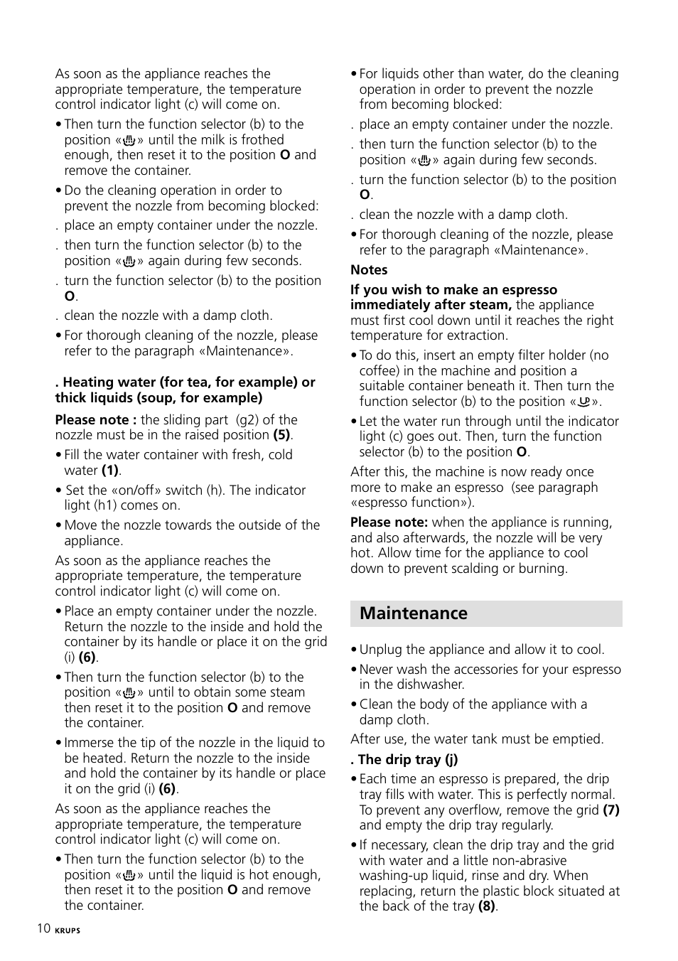Maintenance | Krups Expresso Machine FNP1 User Manual | Page 10 / 33