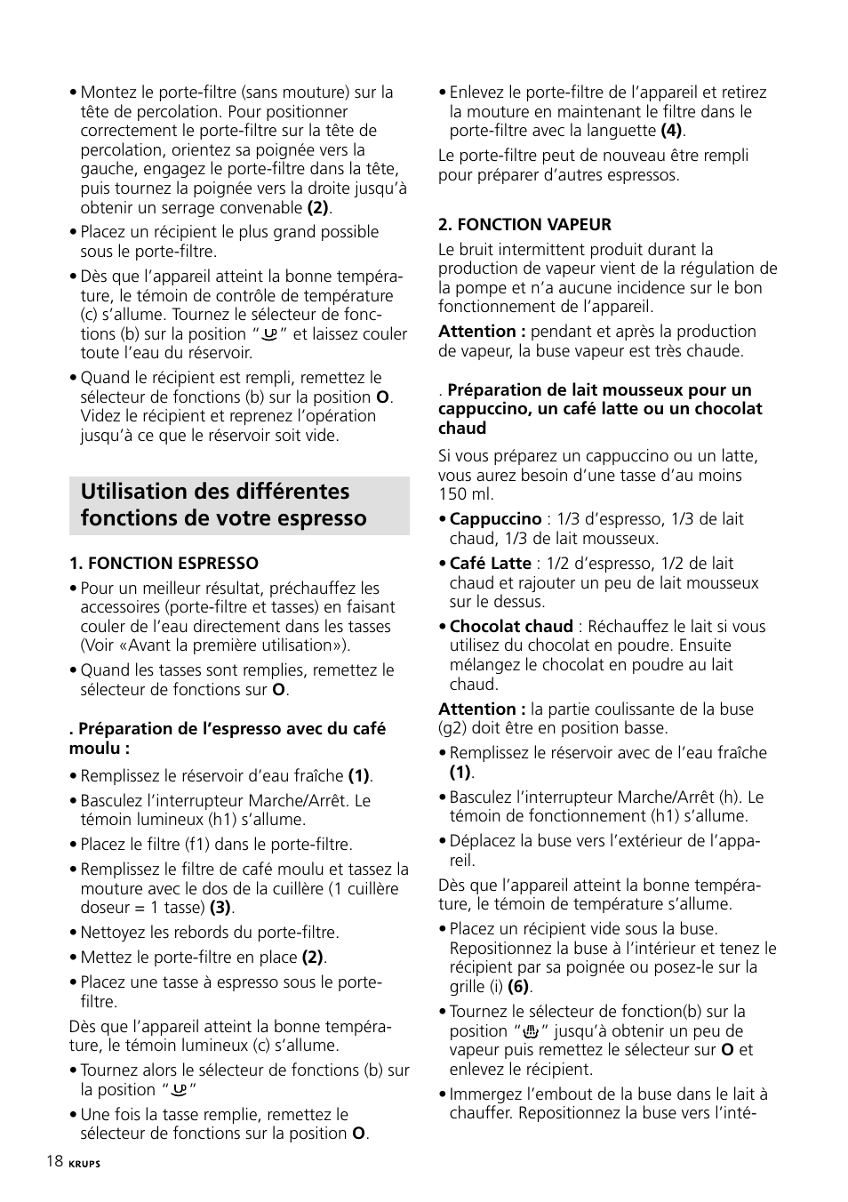 Krups Expresso Machine FNP1 User Manual | Page 18 / 33